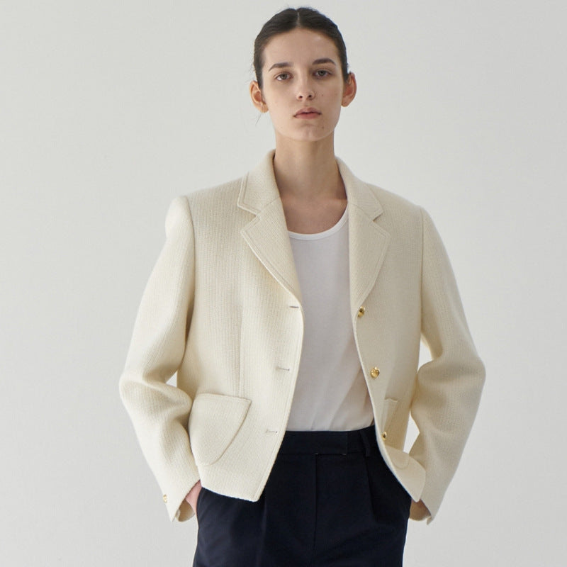 Dame Elegant Blazer med struktureret væv og gyldne knapper Stilla
