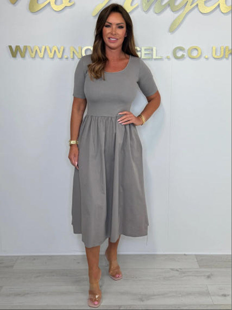 Dame A-linje Midi kjole med korte ærmer Stilla