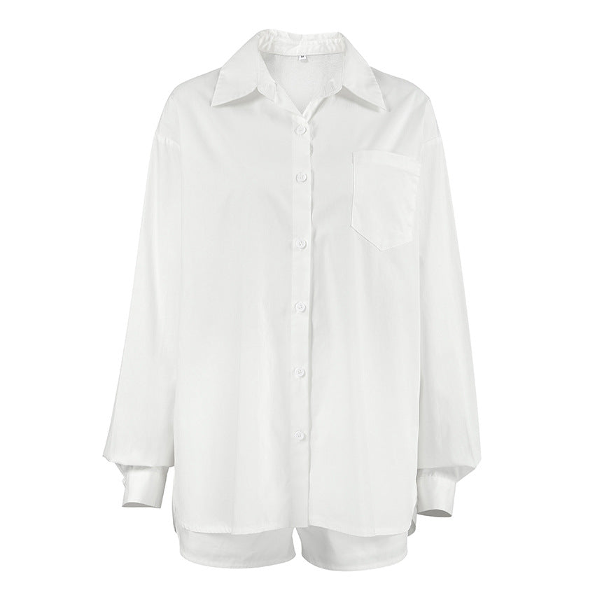 Dame afslappet skjorte- og shorts-sæt i let bomuldsstof med komfortabel pasform Stilla