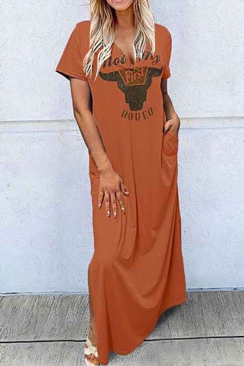 Dame afslappet maxikjole med grafisk print og sidelommer Stilla