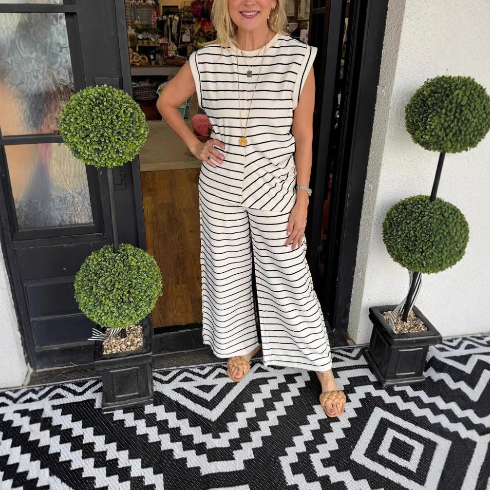 Dame stribet jumpsuit med bred ben og ærmeløst design Stilla