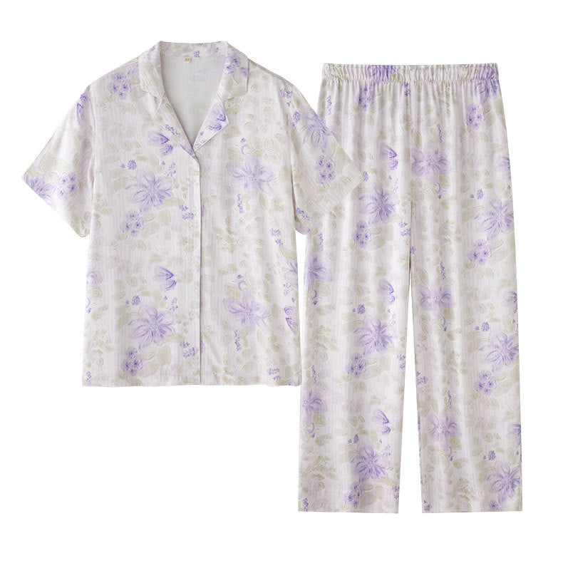 Dame Lækkert Satin Pyjamas Sæt med Florale Accentuer Stilla