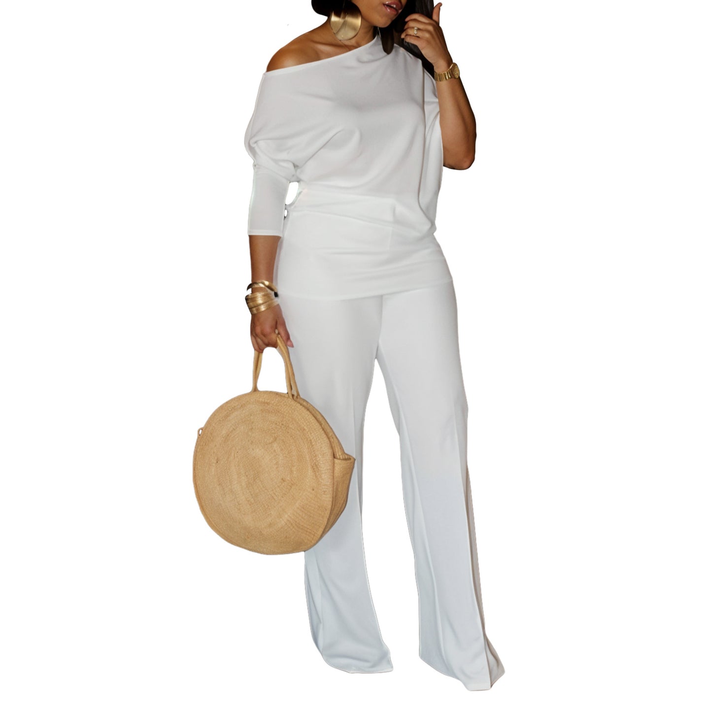 Damer Mode Jumpsuit med elegant asymmetrisk overdel og brede ærmer Stilla