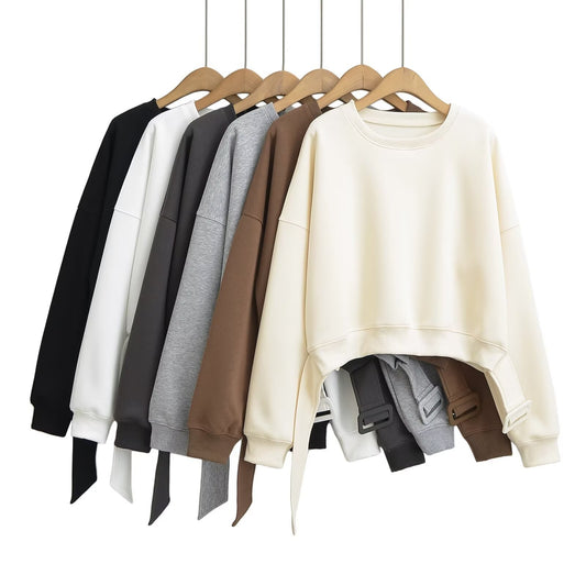 Dame Cropped Sweatshirt med afslappet pasform og moderne bælte Stilla