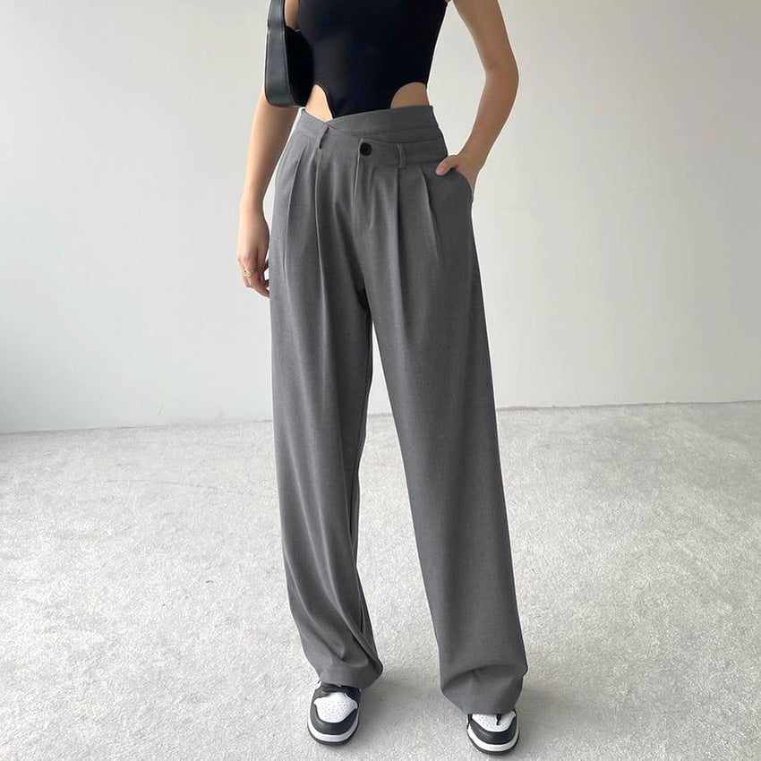 Dame elegant høj talje bukser med vide ben og drapering Stilla