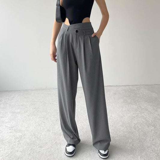 Dame elegant høj talje bukser med vide ben og drapering Stilla