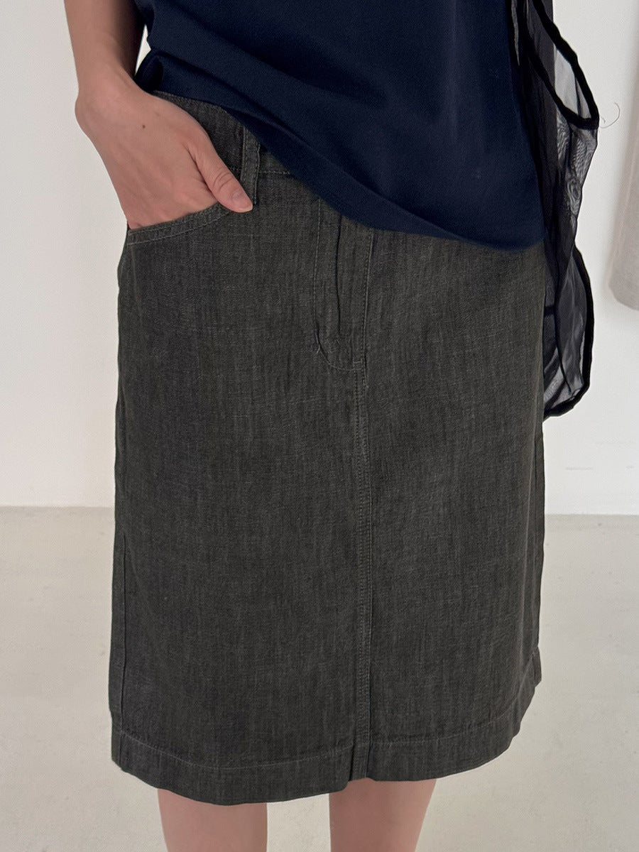 Dame Denim blyant nederdel med høj talje og praktiske lommer Stilla