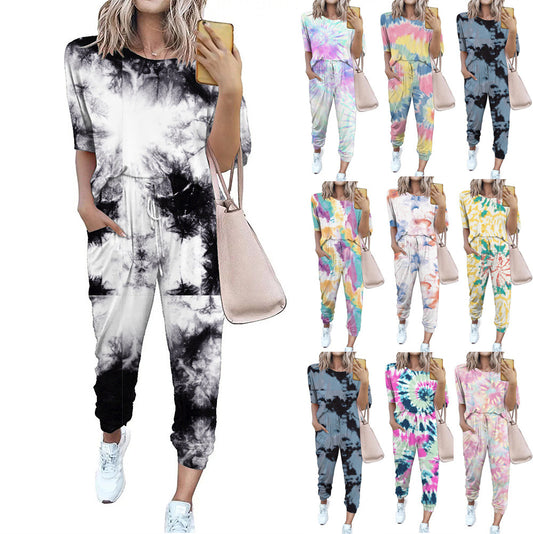Dame afslappet jumpsuit med blomsterprint og elastisk bånd Stilla