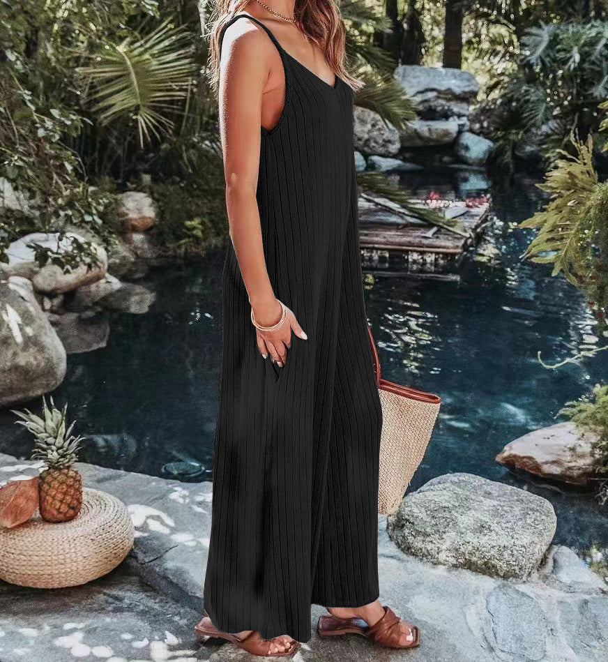 Dame jumpsuit i afslappet snit med fine striber Stilla