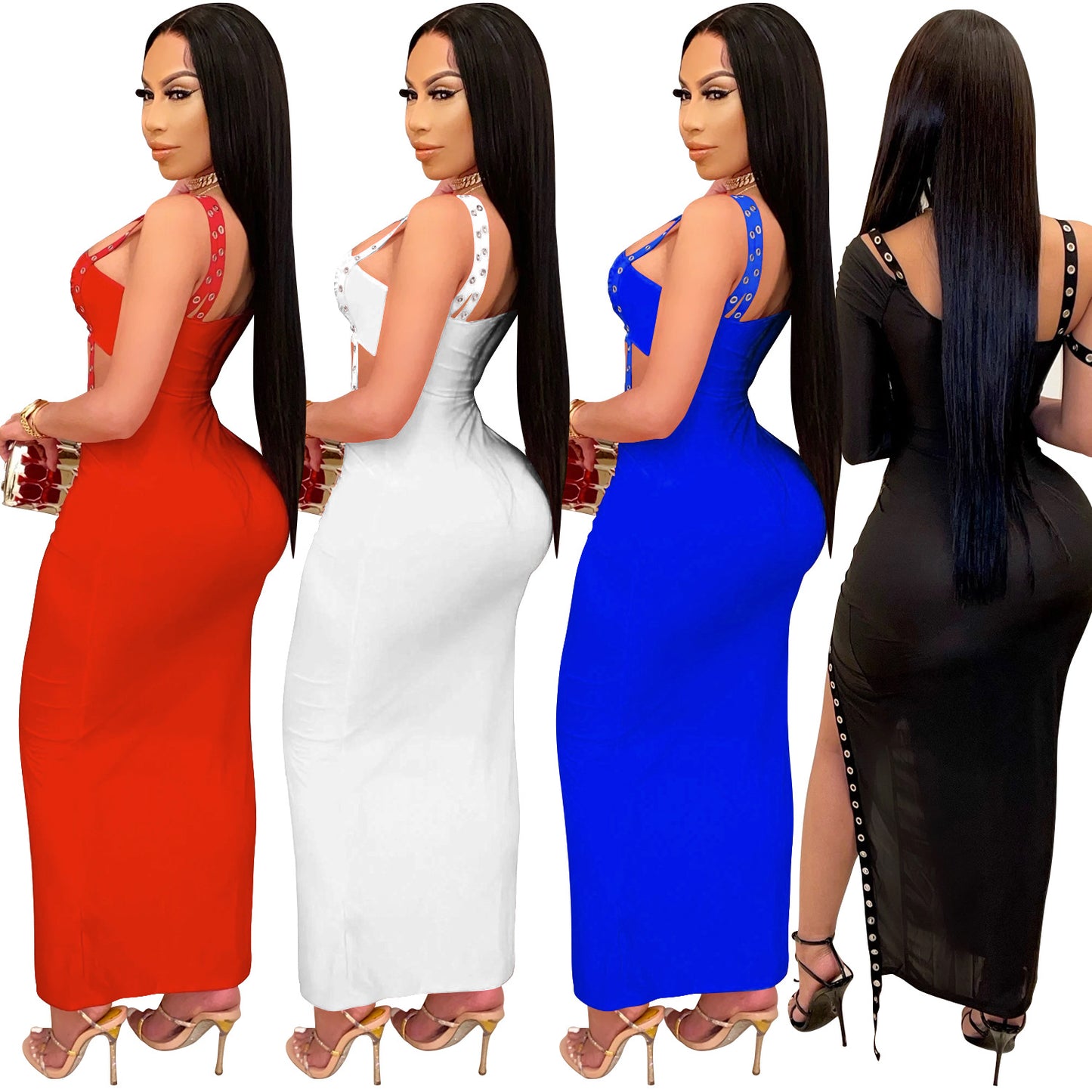 Dame Elegant Cut-Out Maxikjole med asymmetrisk design og funktionelle knapdetaljer Stilla