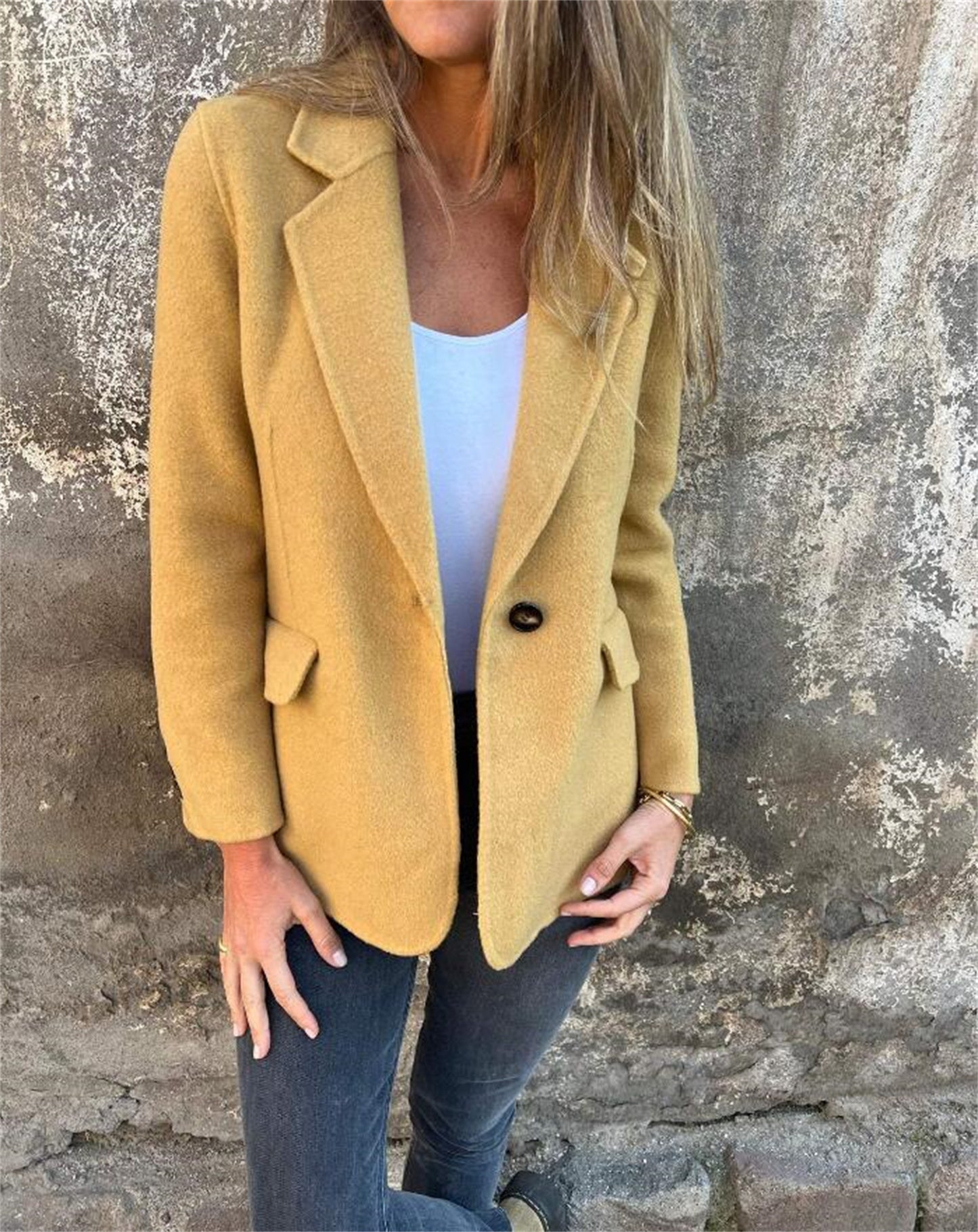 Dame Elegant Blazer med varmt fleece-stof og praktiske lommer Stilla