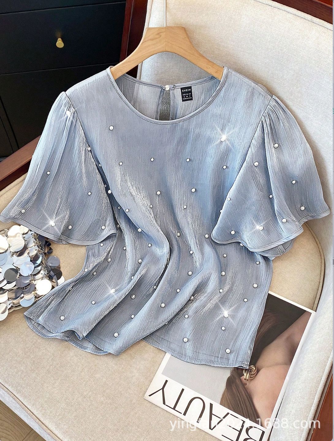 Dame dekoreret puffærme bluse Stilla