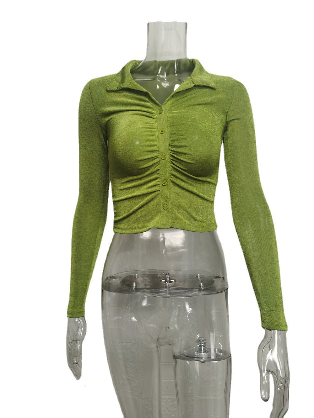 Dame Cropped Langærmet med Rynkning og Knapliste Stiila