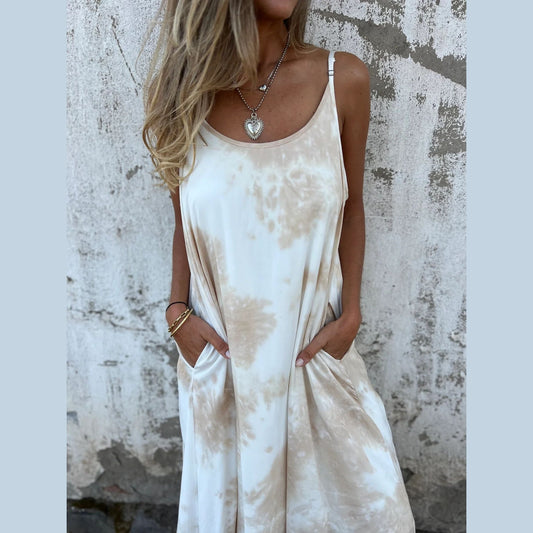 Dame afslappet sommerkjole i A-linje snit med justerbare stropper Stilla