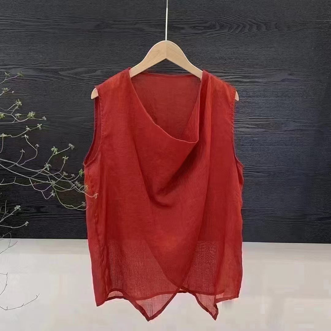 Dame Draperet Linned Ærmeløs Top Stilla