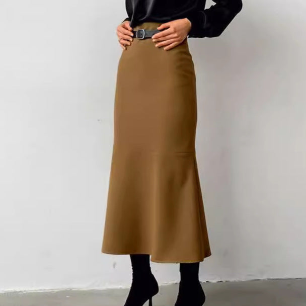 Dame elegant blyantskirt med svingende kant og bælte Stilla