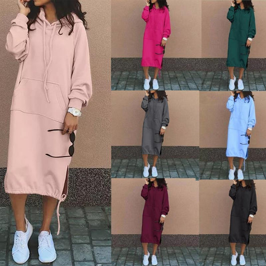 Dame Casual Hoodie Kjole med justerbar snøre-bund Stilla