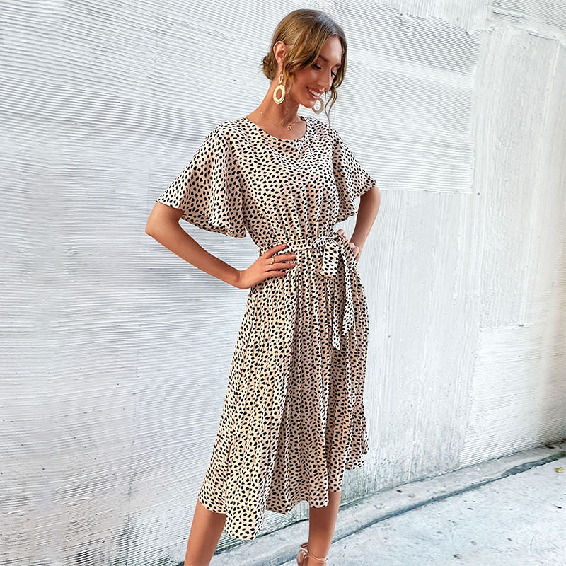 Dame A-linje Midi kjole med pufærmer og taljesnor Stilla