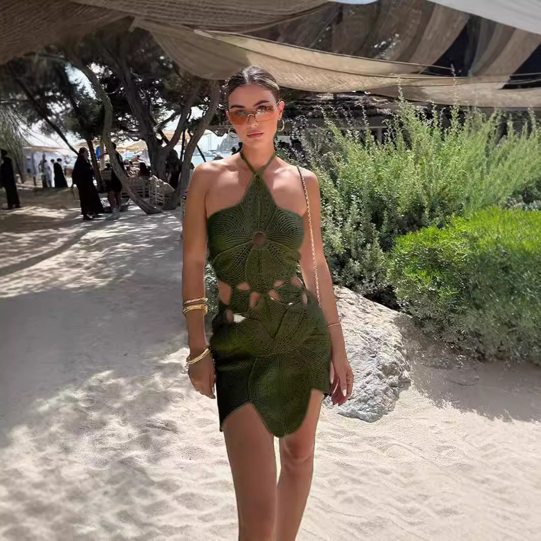 Dame Elegant Hæklet Kjole med Floral Cut-Out Design Stilla