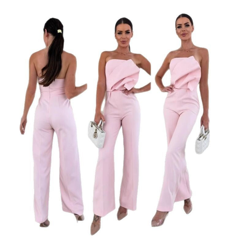 Dame elegant jumpsuit med asymmetrisk overdel og bred ben Stilla