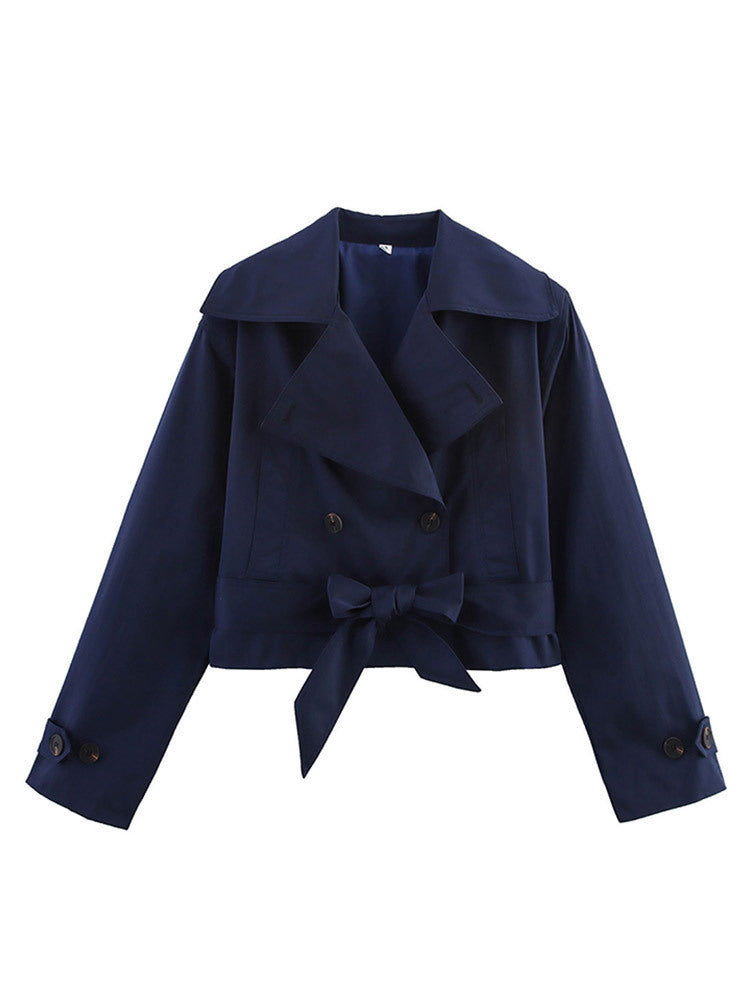 Dame Cropped Trenchcoat med bred revers og talje bælte Stilla