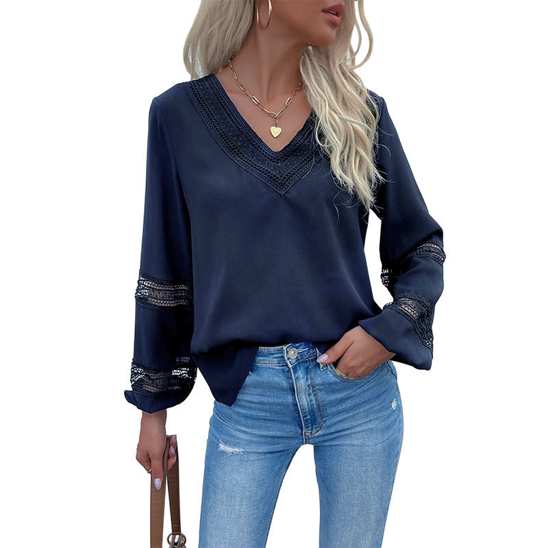 Dame elegant bluse med spidse detaljer og V-udskæring Stilla