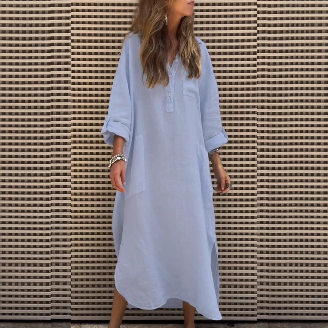 Dame afslappet skjortekjole med sidelommer og opfoldelige ærmer Stilla