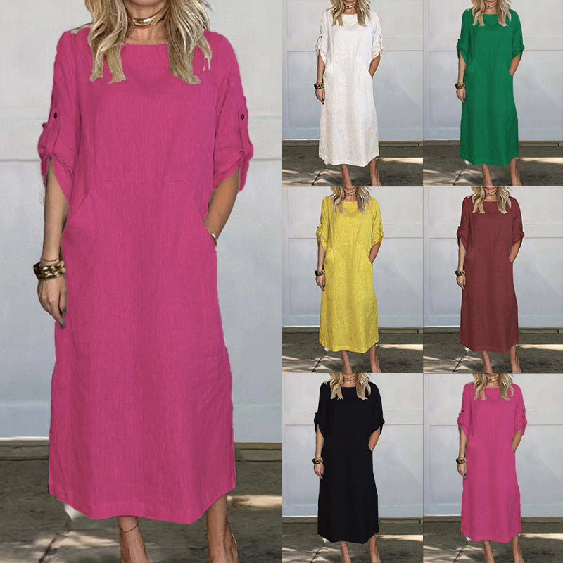 Dame afslappet maxikjole med praktiske lommer og 3/4-ærmer Stilla