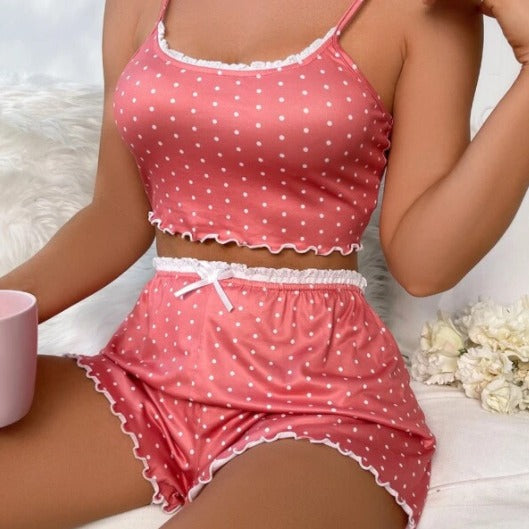 Dame Crop-Top og Shorts Sæt med legesygt prikkedesign Stilla