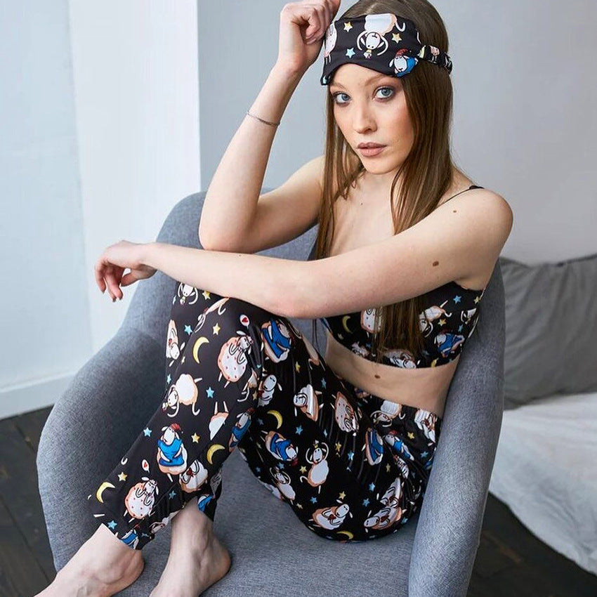 Dame Crop-Top og Bukser Sæt med legende Dyremotiv Stilla