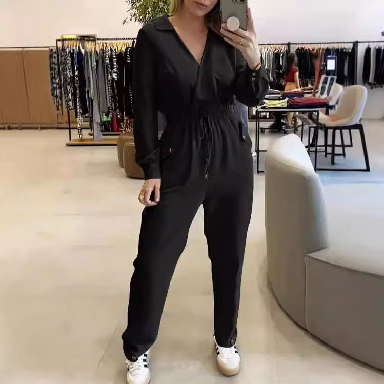 Dame Elegant Jumpsuit med vidde ben og taljerbart design Stilla