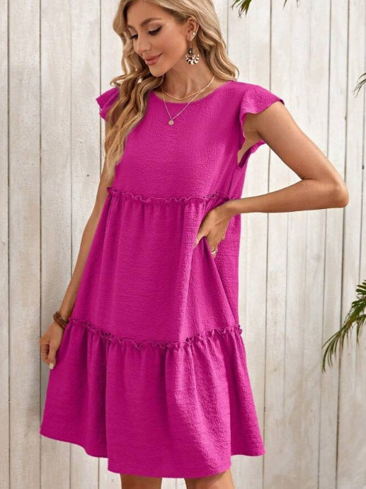 Dame afslappet kort kjole med glade flæser og voluminøs snit Stilla