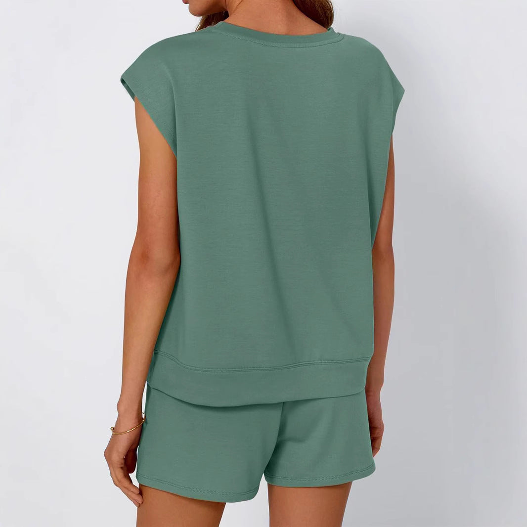 Dame afslappet kortærmet sæt med elastisk talje og praktiske lommer Stilla