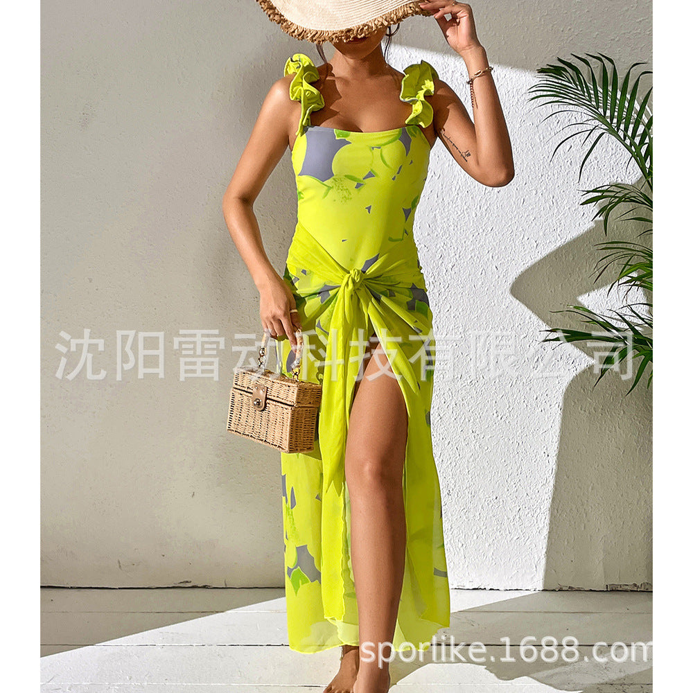 Dame Elegant én-delt badedragt med legende flæse-stropper og blomster mønster Stilla