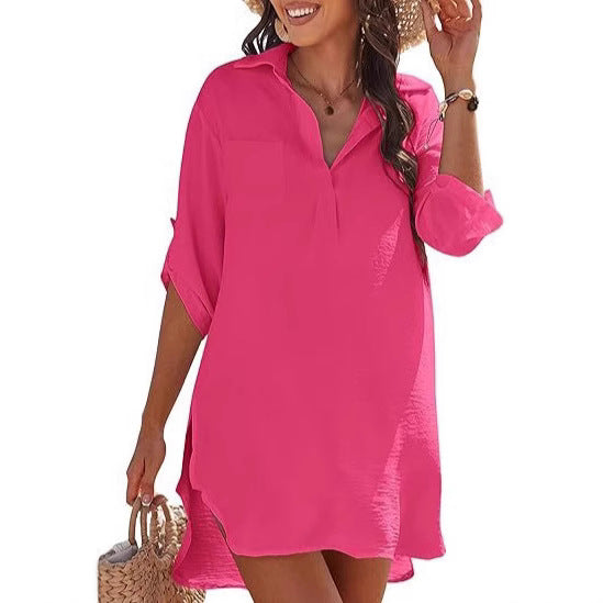 Dame afslappet strand skjorte kjole med praktisk slids og knapdetaljer Stilla