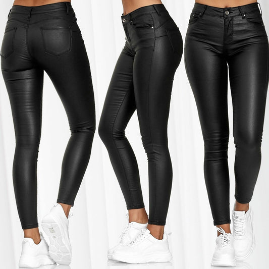 Dame skinne højtaljede leggings i læderlook Stilla