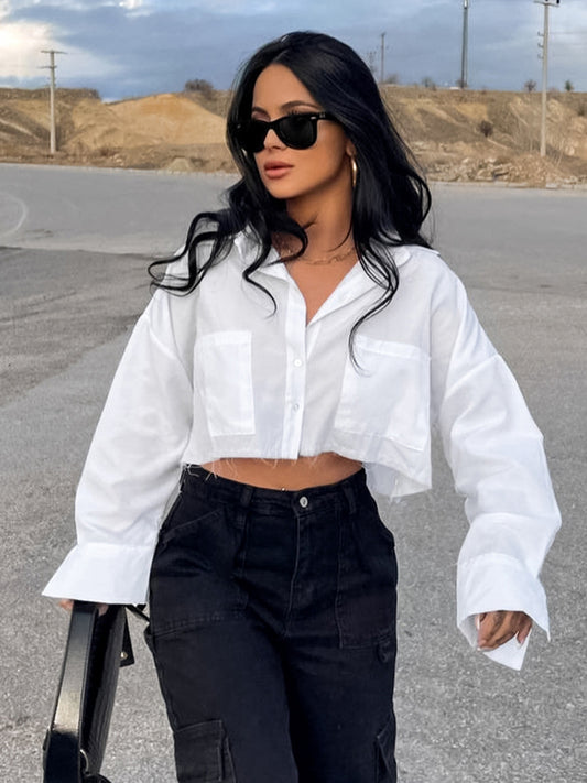 Dame Cropped Skjorte med stilfulde lommer og elegant snit Stilla