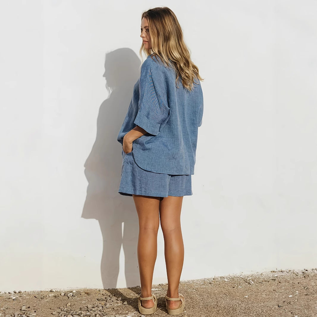 Dame afslappet sommer sæt med oversized bluse og shorts Stilla