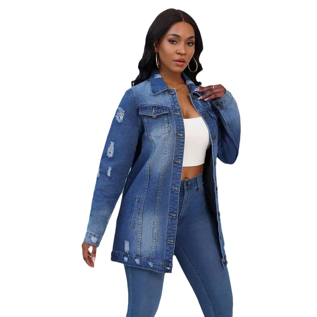 Dame afslappet denimjakke i moderne oversized snit med frynset accenter Stilla