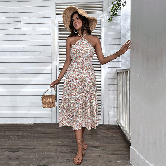 Dame Floral Maxi Kjole med elegant bundet U-udskæring Stilla