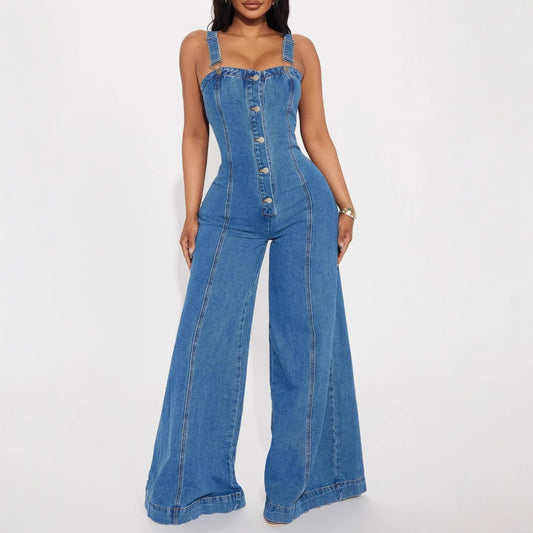 Dame jumpsuit med bred ben og knapdetaljer Stilla