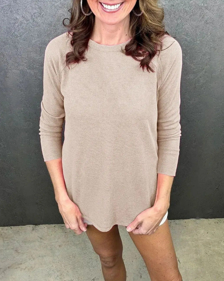 Dame afslappet langærmet skjorte med moderigtigt knude-detalje og struktur Stilla