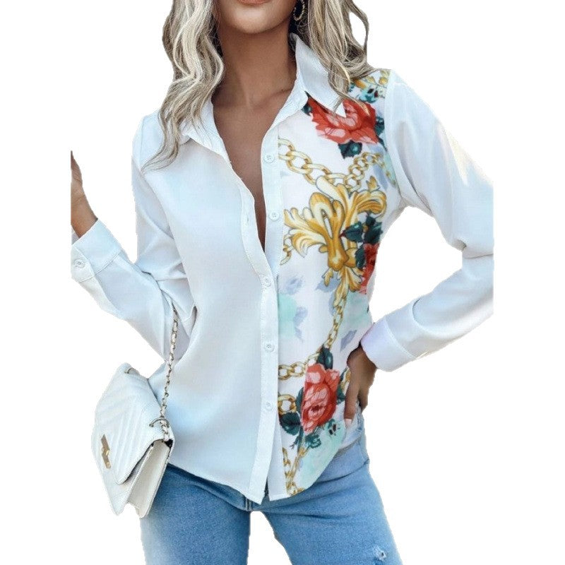 Dame elegant floral trykt knapbluse Stilla
