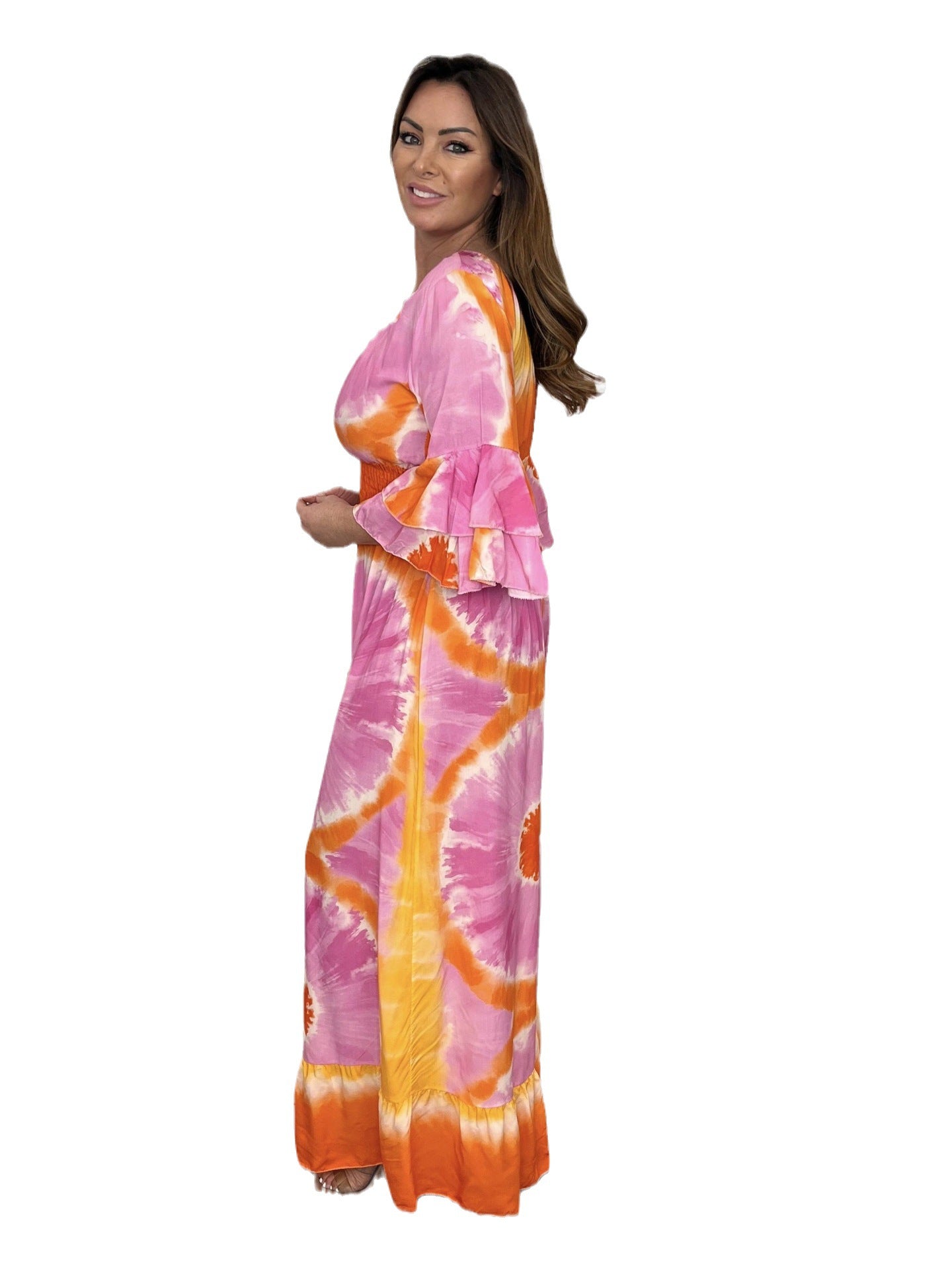Dame Elegant Vinkle-Jumpsuit med Flæseærmer og Talje Stilla