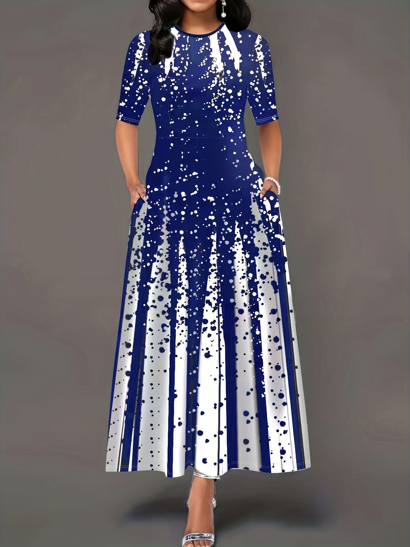 Dame Elegant A-linje Maxikjole med modernetryk Stilla