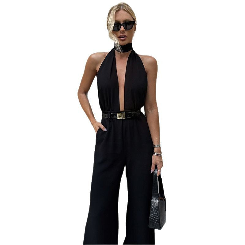 Dame Elegant Halter-Jumpsuit med dyb V-udskæring og sidelukning Stilla