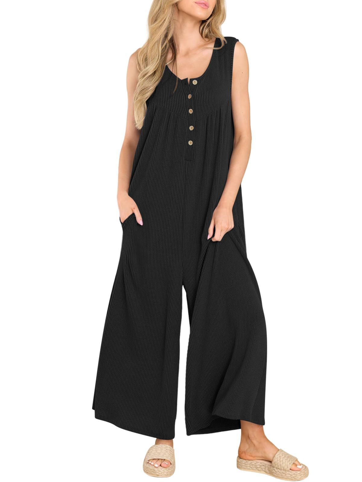 Dame Casual Jumpsuit med knaplukning og bredt ben Stilla