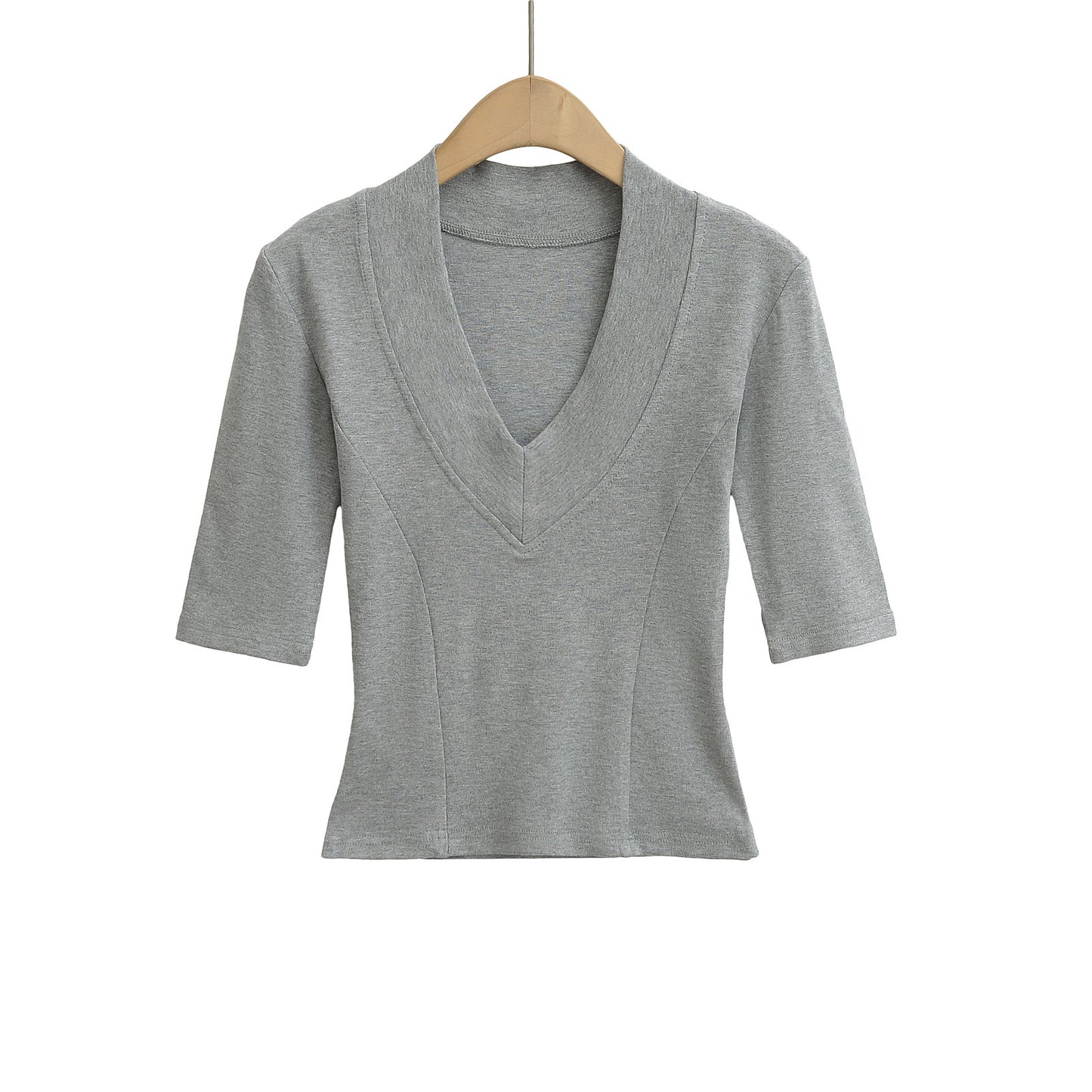 Dame elegant bluse med dyb V-hals og korte ærmer Stilla