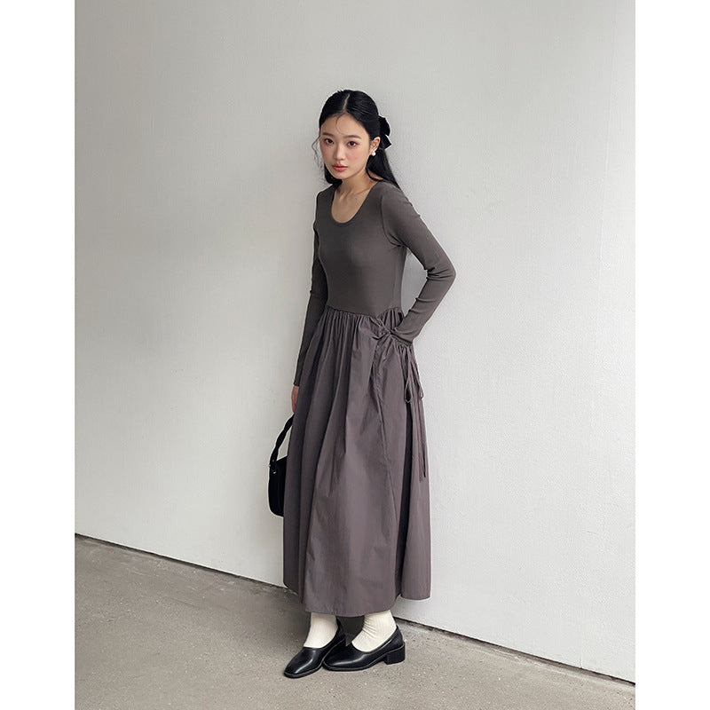 Dame afslappet maxikjole med rundudskæring og sidelærred Stilla