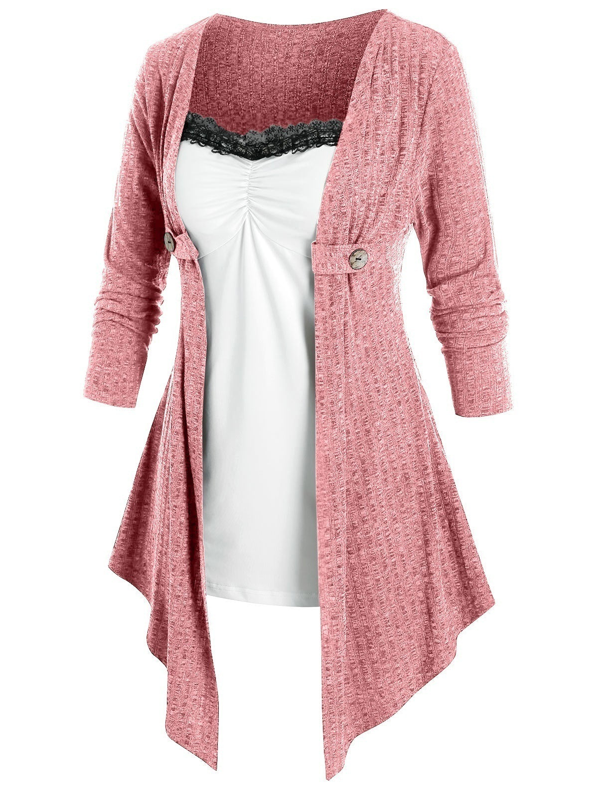 Dame Åben Strikjakke med asymmetrisk søm og knapdetalje Stilla